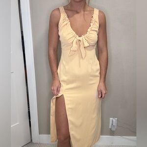 Abercrombie & Fitch Yellow Midi Dress with Front Tie